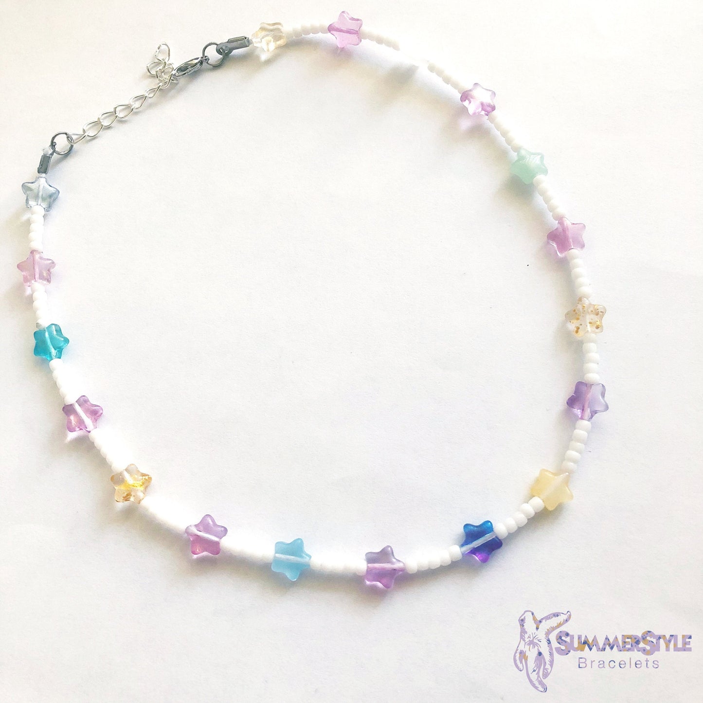 Pastel Rainbow Star Beaded Choker, Choker Necklace, Seed Bead Choker, Star Jewelry, SummerStyle Bracelets