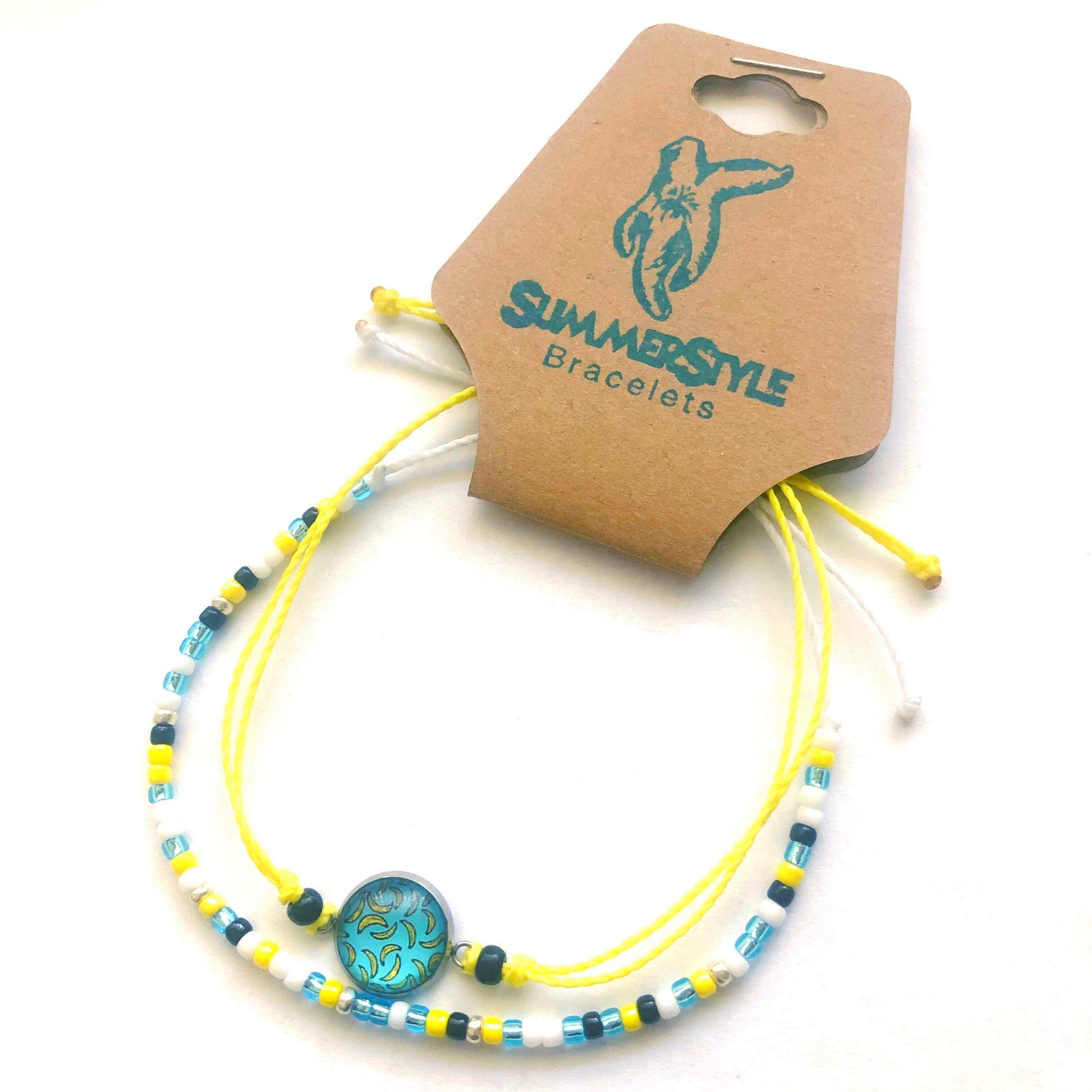 Banana Bliss Adjustable Waterproof Bracelet Pack, Cabochon Bracelet, Banana Bracelet, Wax Cord Bracelet