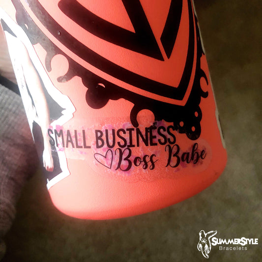 Clear Pink Watercolor Small Business Boss Babe Waterproof Sticker, Waterproof Decals, Stickers, Water Bottle Stickers