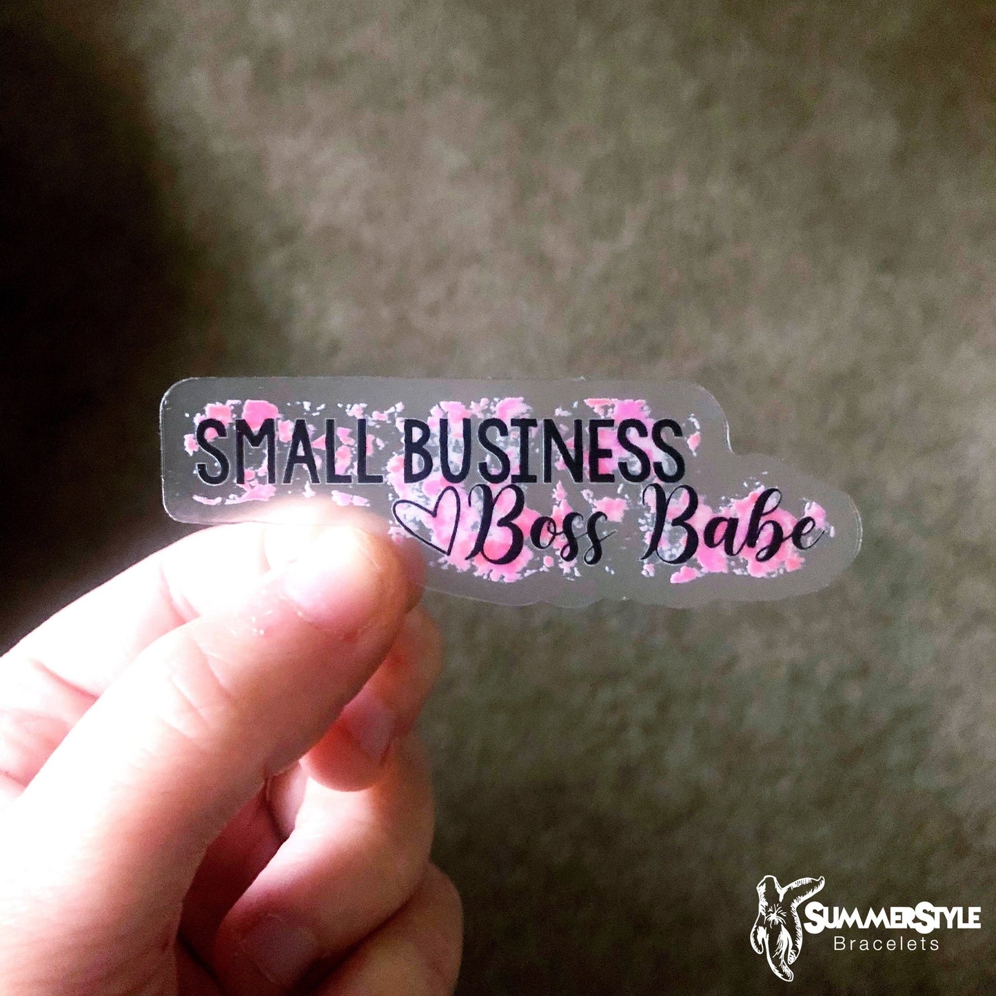 Clear Pink Watercolor Small Business Boss Babe Waterproof Sticker, Waterproof Decals, Stickers, Water Bottle Stickers