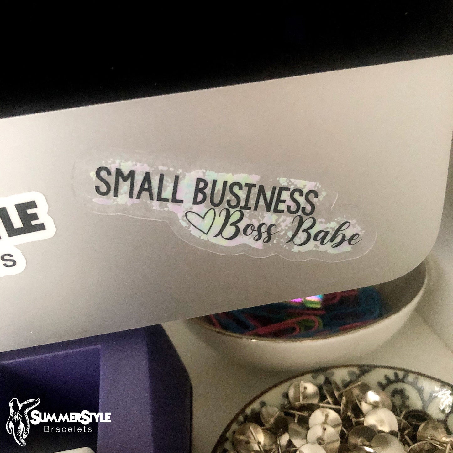 Clear Purple Watercolor Small Business Boss Babe Waterproof Sticker, Waterproof Decals, Stickers, Water Bottle Stickers