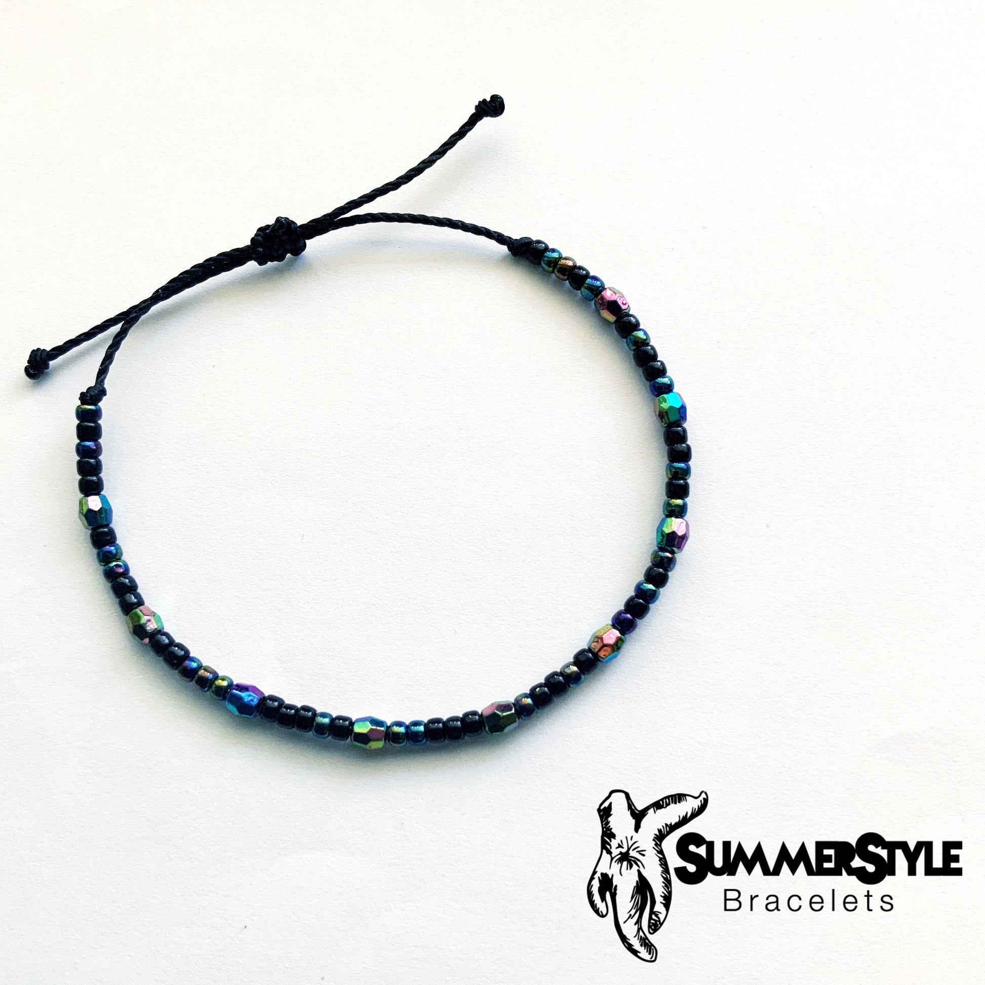 Black Magic Adjustable Waterproof Bracelet, Seed Bead Bracelet, Electroplated Jewelry, Wax Cord Bracelet, Waterproof Cord