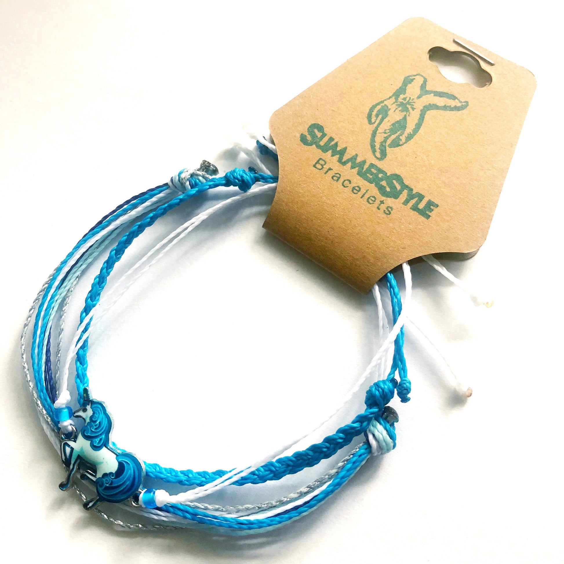 Bright Blue Unicorn Adjustable Waterproof Bracelet Pack, Unicorn Gift, Unicorn Bracelet, Wax Cord Bracelet