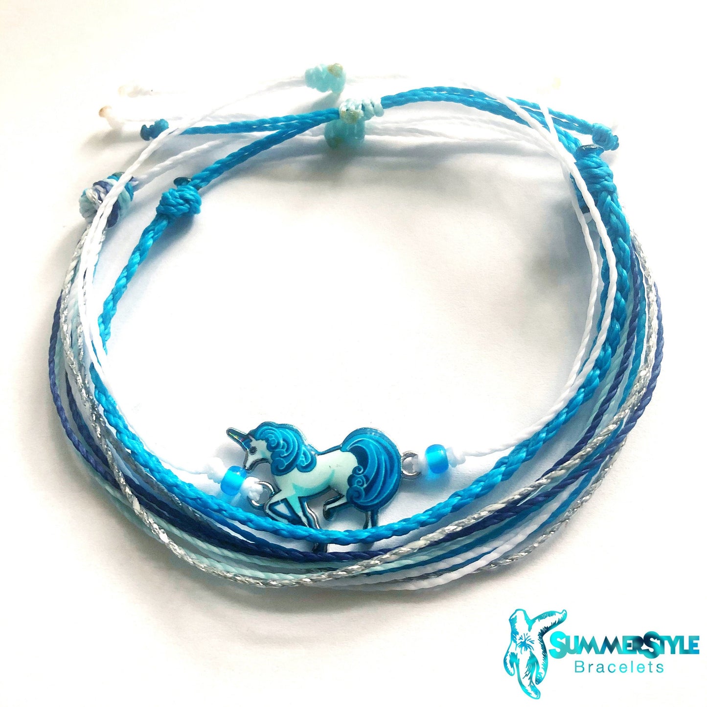 Bright Blue Unicorn Adjustable Waterproof Bracelet Pack, Unicorn Gift, Unicorn Bracelet, Wax Cord Bracelet