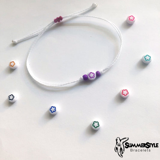 Mini Flower Custom Stackable Adjustable Waterproof Bracelet, Stackable Bracelet, Wax Cord Bracelet, SummerStyle Bracelets