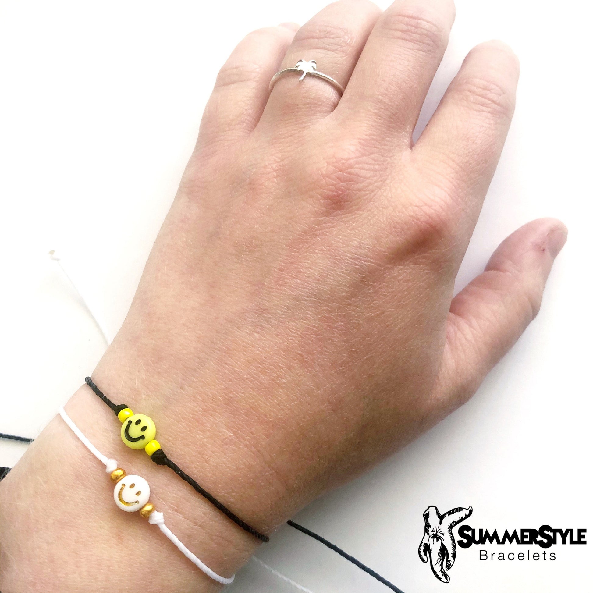 Mini Happy Face Stackable Adjustable Waterproof Bracelet, Happy Face Bracelet, Wax Cord Bracelet, SummerStyle Bracelets