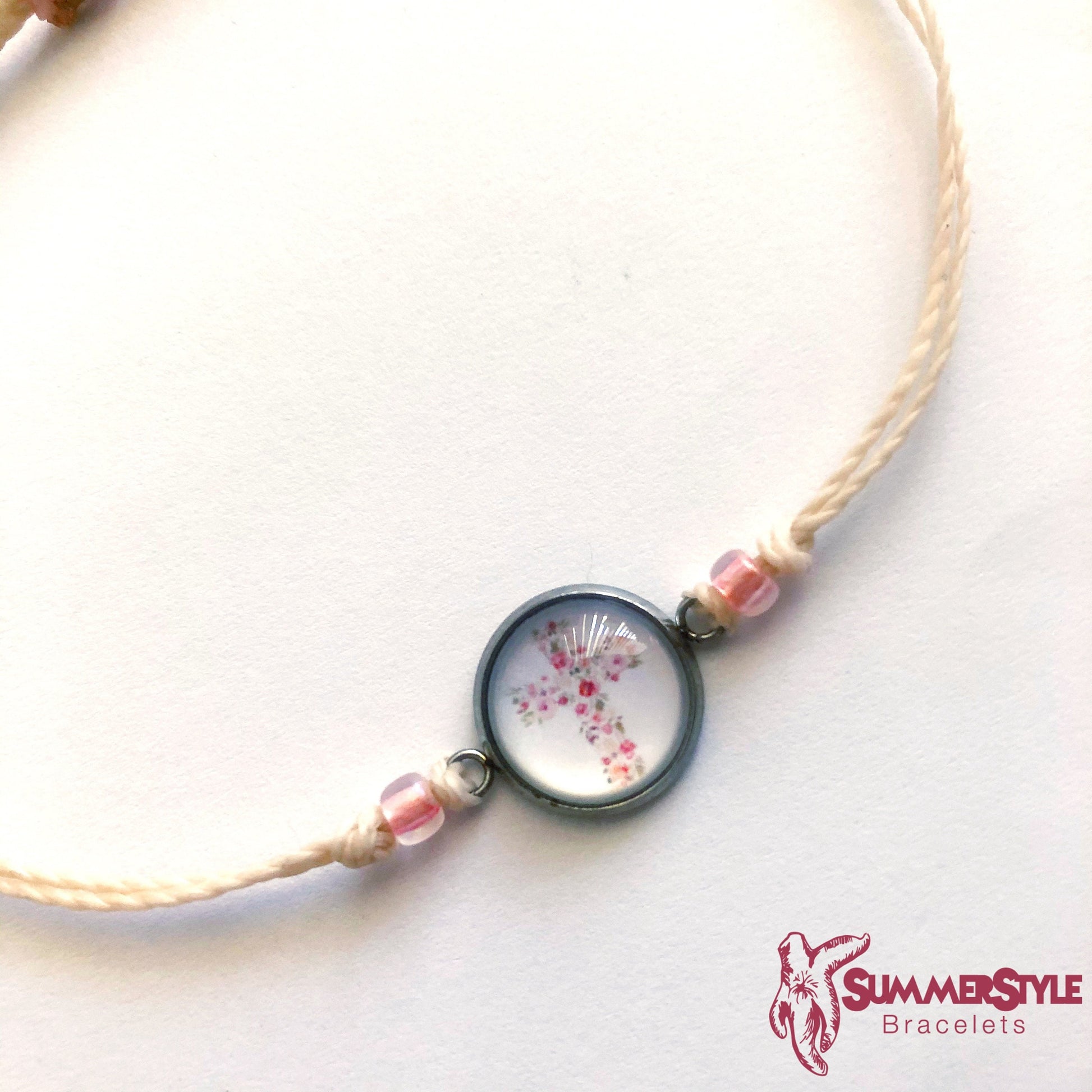 Spring Floral Cross Adjustable Waterproof Bracelet, Cross Bracelet, Cabochon Jewelry, Cabochon Bracelet, Easter Jewelry