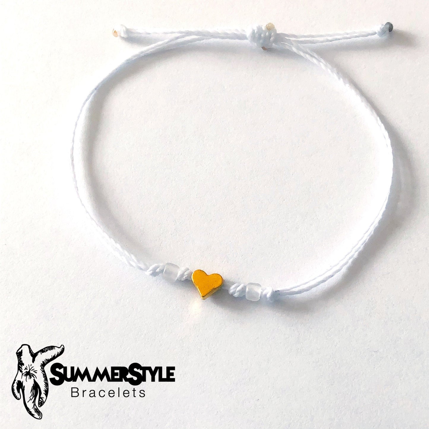 Mini Gold Heart Custom Adjustable Waterproof Bracelet, Heart Bracelet, Heart Gift, Wax Cord Bracelet, Waterproof Cord