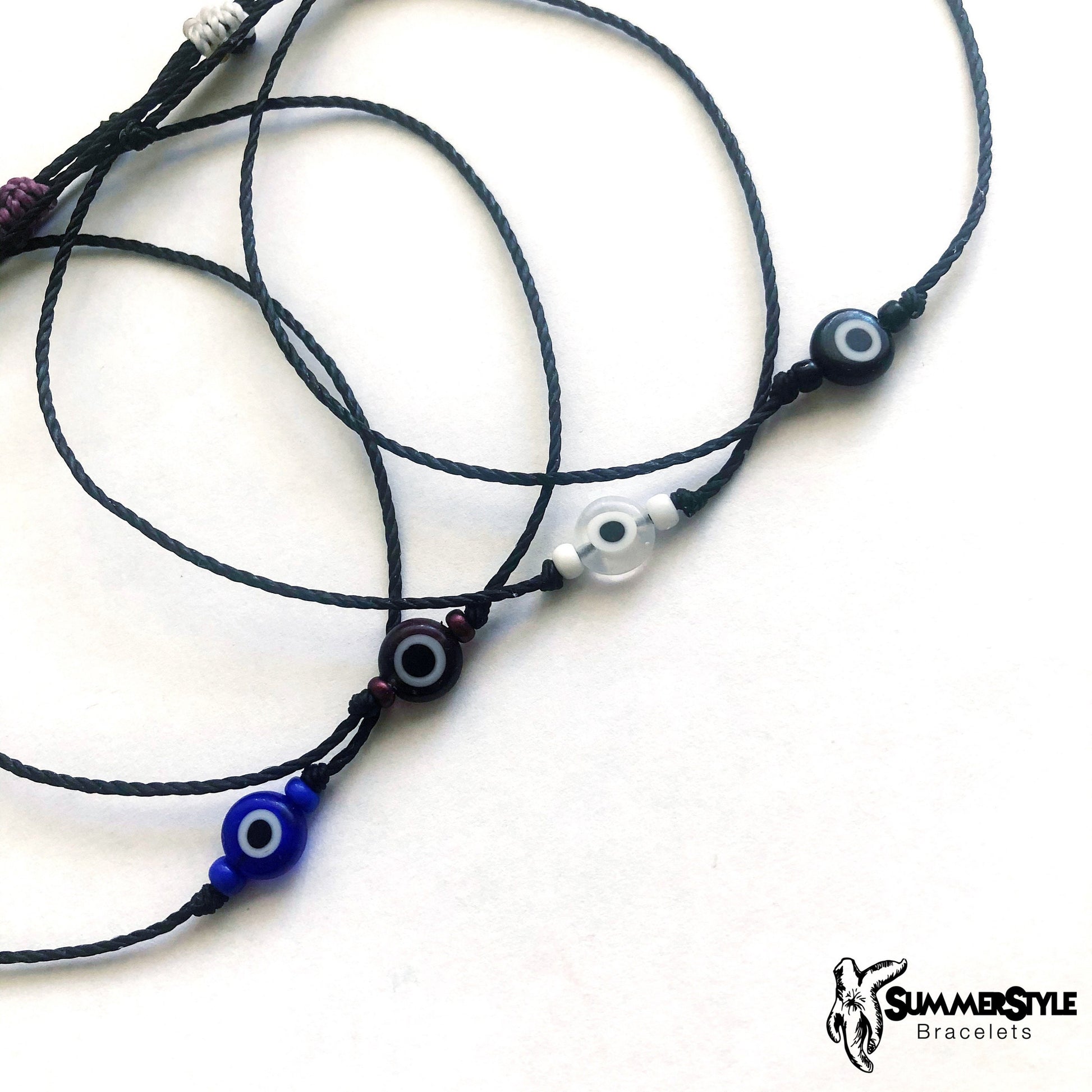 Black Skinny Evil Eye Adjustable Waterproof Bracelet, Evil Eye Bracelet, Evil Eye Jewelry, Wax Cord Bracelet