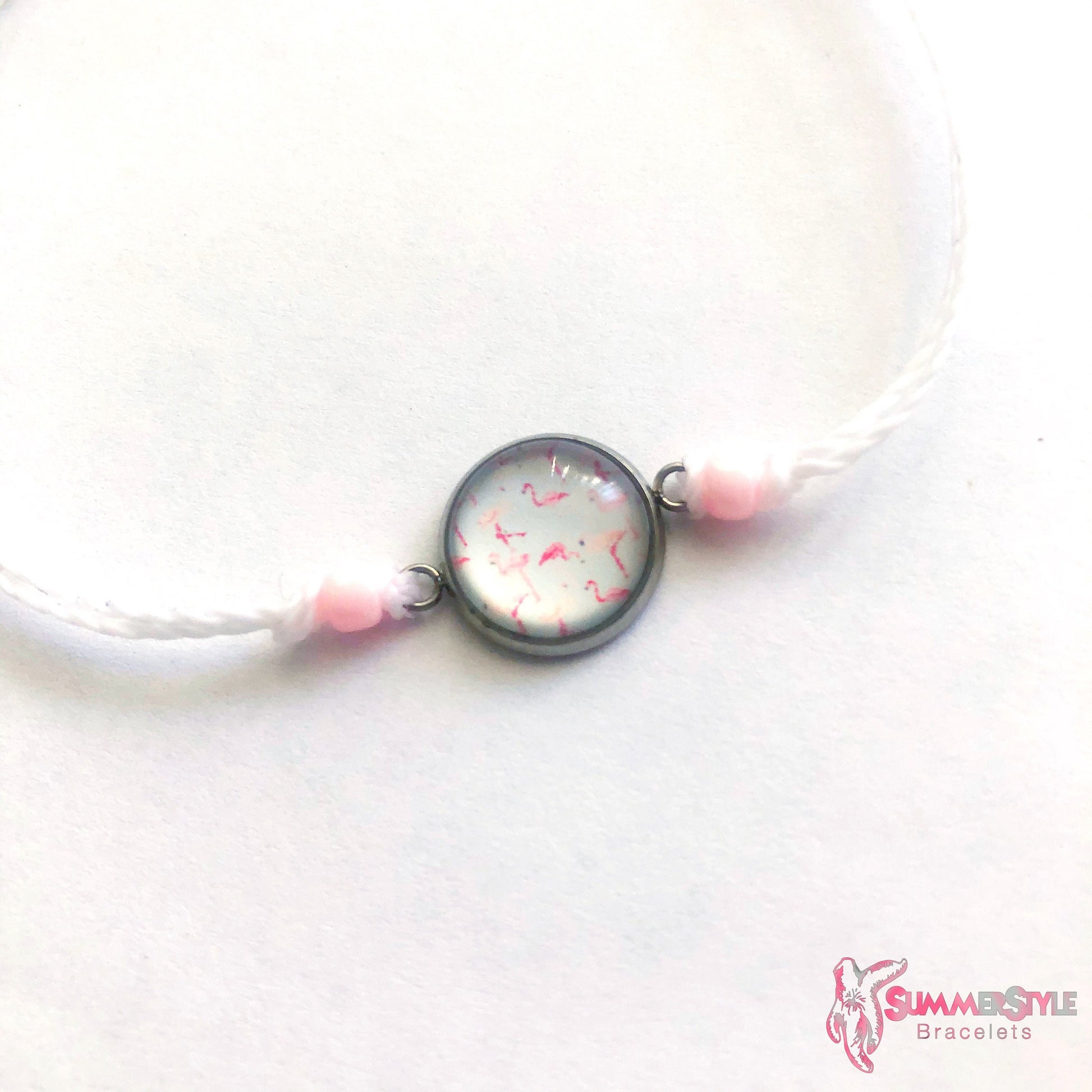 Pastel Flamingo Adjustable Waterproof Bracelet, Flamingo Bracelet, Cabochon Jewelry, Cabochon Bracelet, Pastel Jewelry