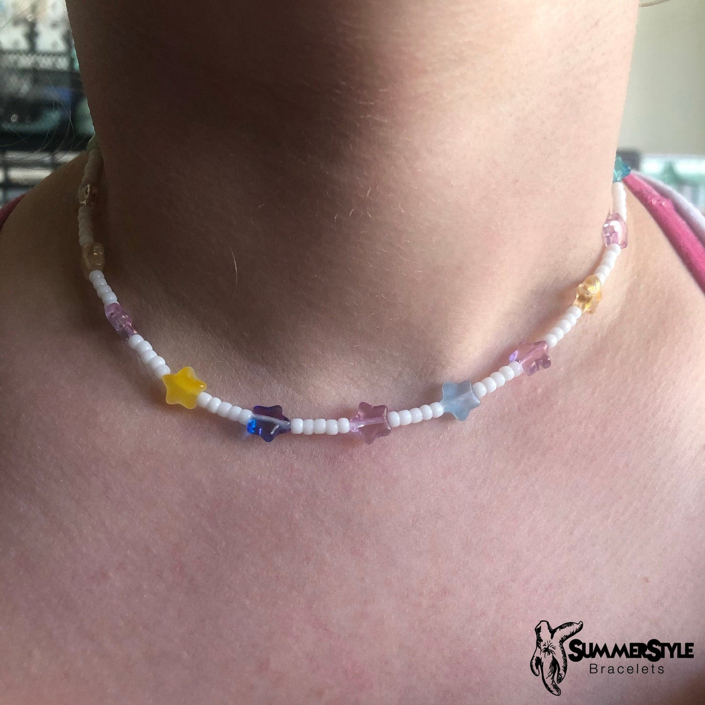 Pastel Rainbow Star Beaded Choker, Choker Necklace, Seed Bead Choker, Star Jewelry, SummerStyle Bracelets