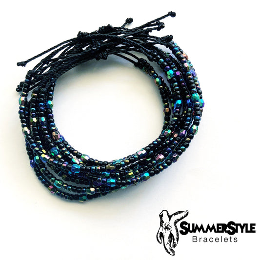 Black Magic Adjustable Waterproof Bracelet, Seed Bead Bracelet, Electroplated Jewelry, Wax Cord Bracelet, Waterproof Cord