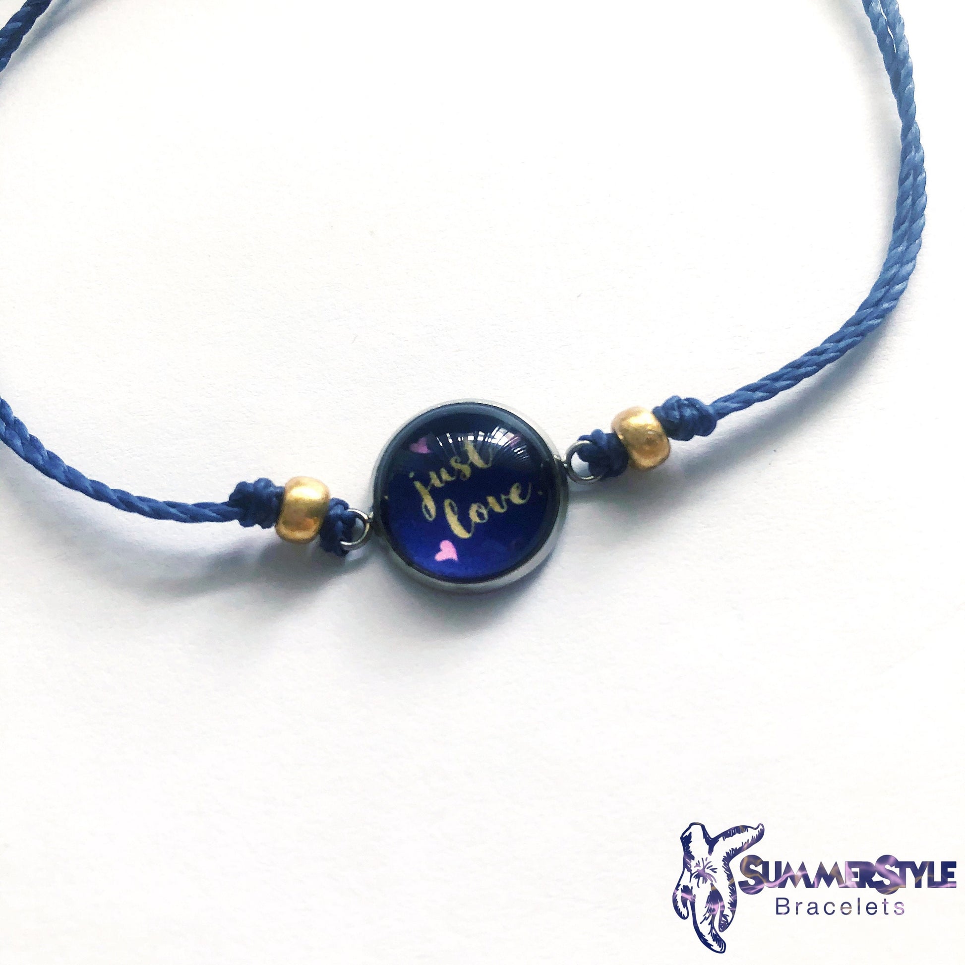 Just Love Adjustable Waterproof Bracelet, Love Bracelet, Cabochon Jewelry, Wax Cord Bracelet, Waterproof Cord