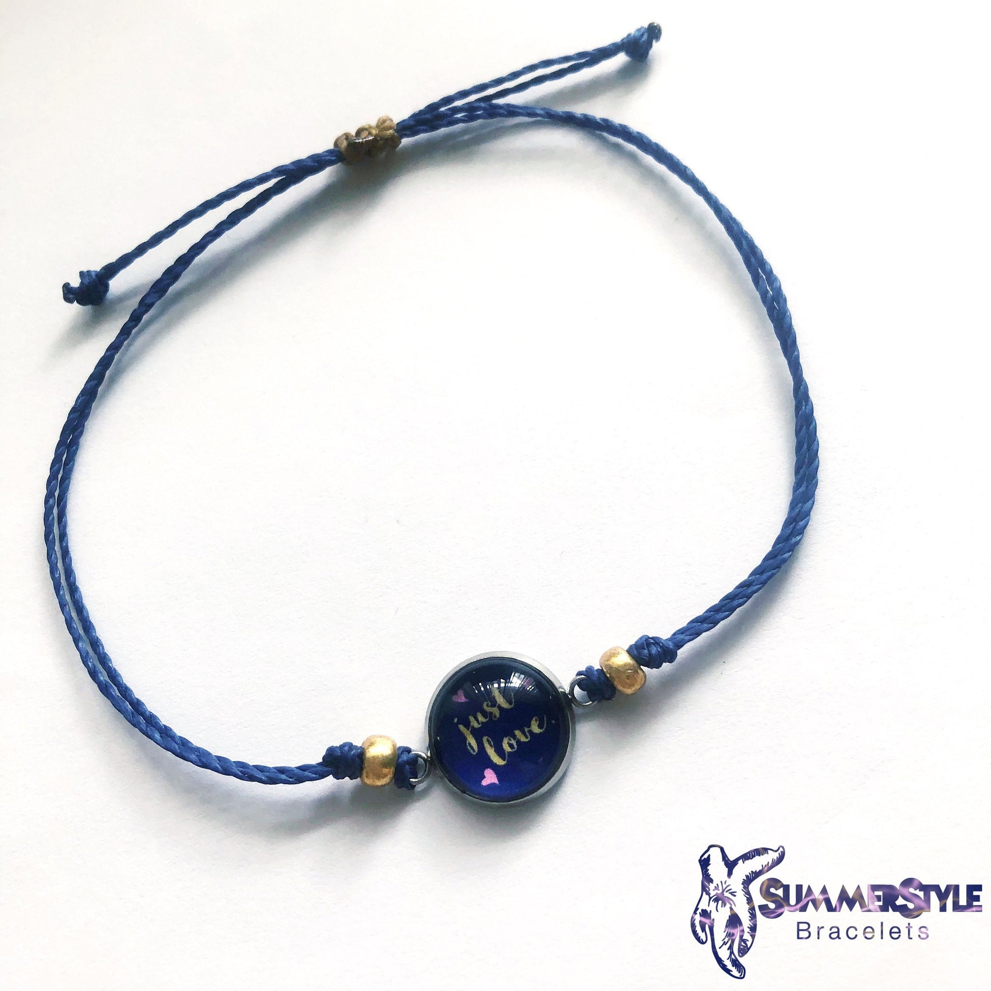 Just Love Adjustable Waterproof Bracelet, Love Bracelet, Cabochon Jewelry, Wax Cord Bracelet, Waterproof Cord