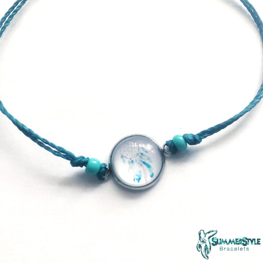 Teal Dreamy Dreamcatcher Adjustable Waterproof Bracelet, Dreamcatcher Bracelet, Cabochon Jewelry, SummerStyle Bracelets