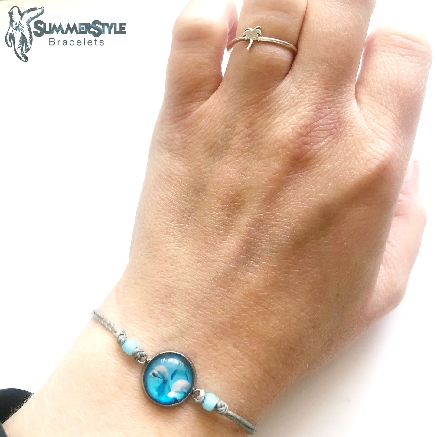 Dolphin Friends Adjustable Waterproof Bracelet, Dolphin Bracelet, Cabochon Jewelry, Cabochon Bracelet, SummerStyle Bracelets