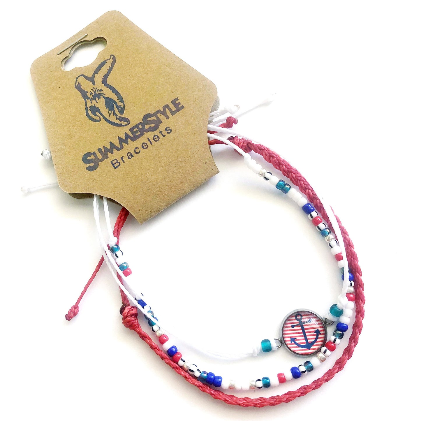 Anchor’s Away Adjustable Waterproof Bracelet Pack, Anchor Bracelet, Nautical Jewelry, Cabochon Jewelry, SummerStyle Bracelets