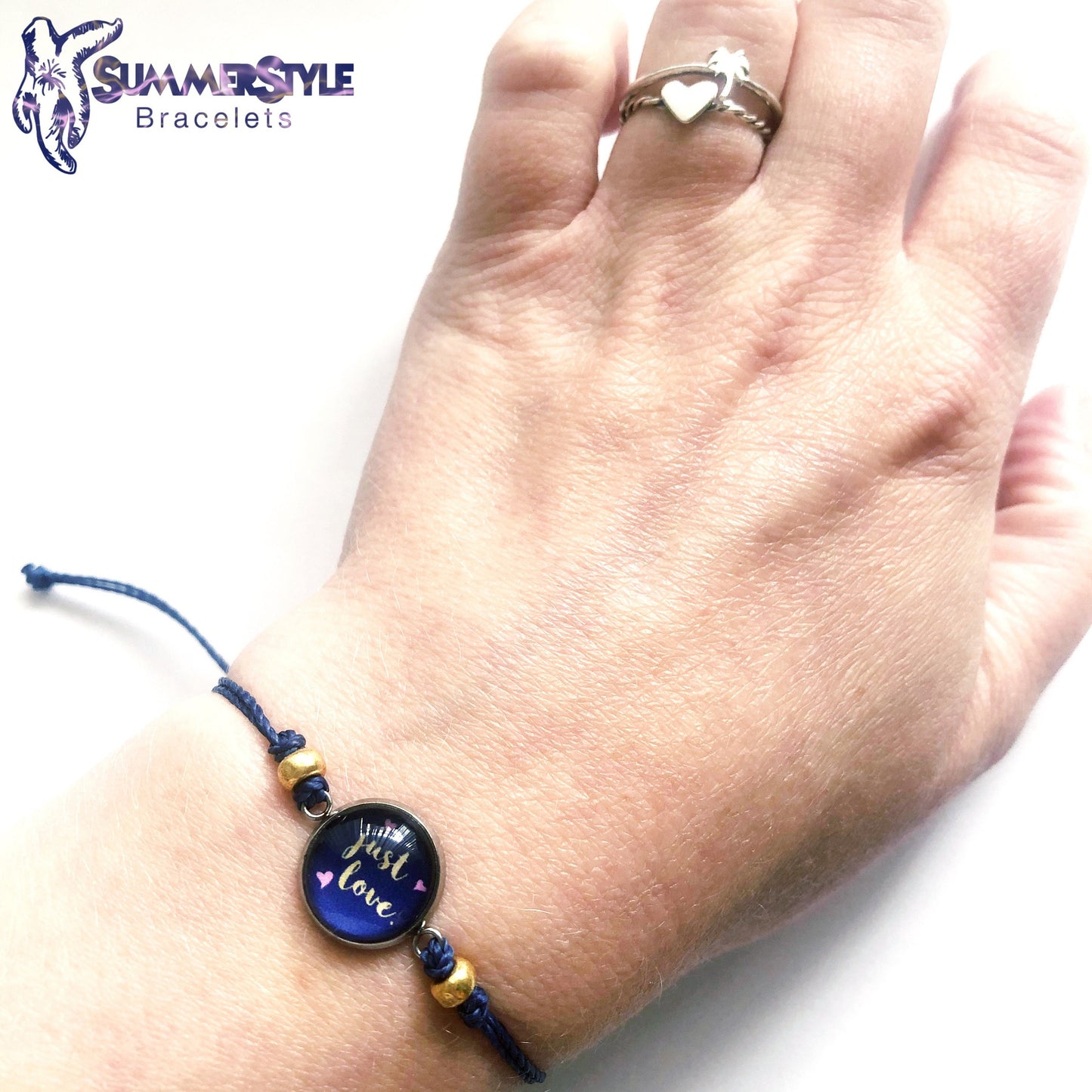 Just Love Adjustable Waterproof Bracelet, Love Bracelet, Cabochon Jewelry, Wax Cord Bracelet, Waterproof Cord