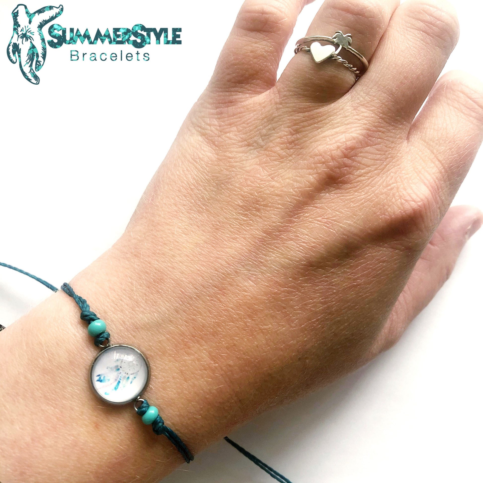 Teal Dreamy Dreamcatcher Adjustable Waterproof Bracelet, Dreamcatcher Bracelet, Cabochon Jewelry, SummerStyle Bracelets