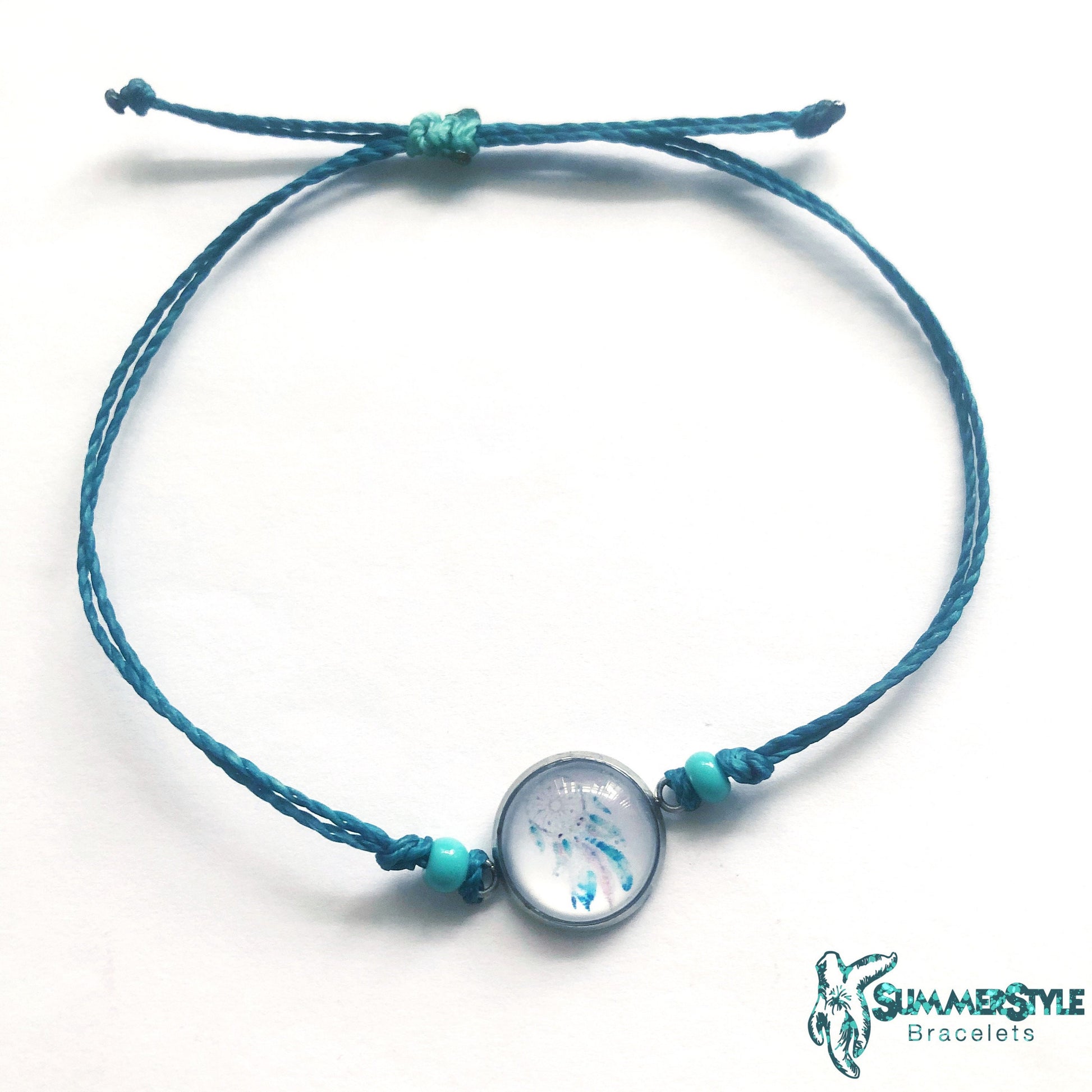 Teal Dreamy Dreamcatcher Adjustable Waterproof Bracelet, Dreamcatcher Bracelet, Cabochon Jewelry, SummerStyle Bracelets