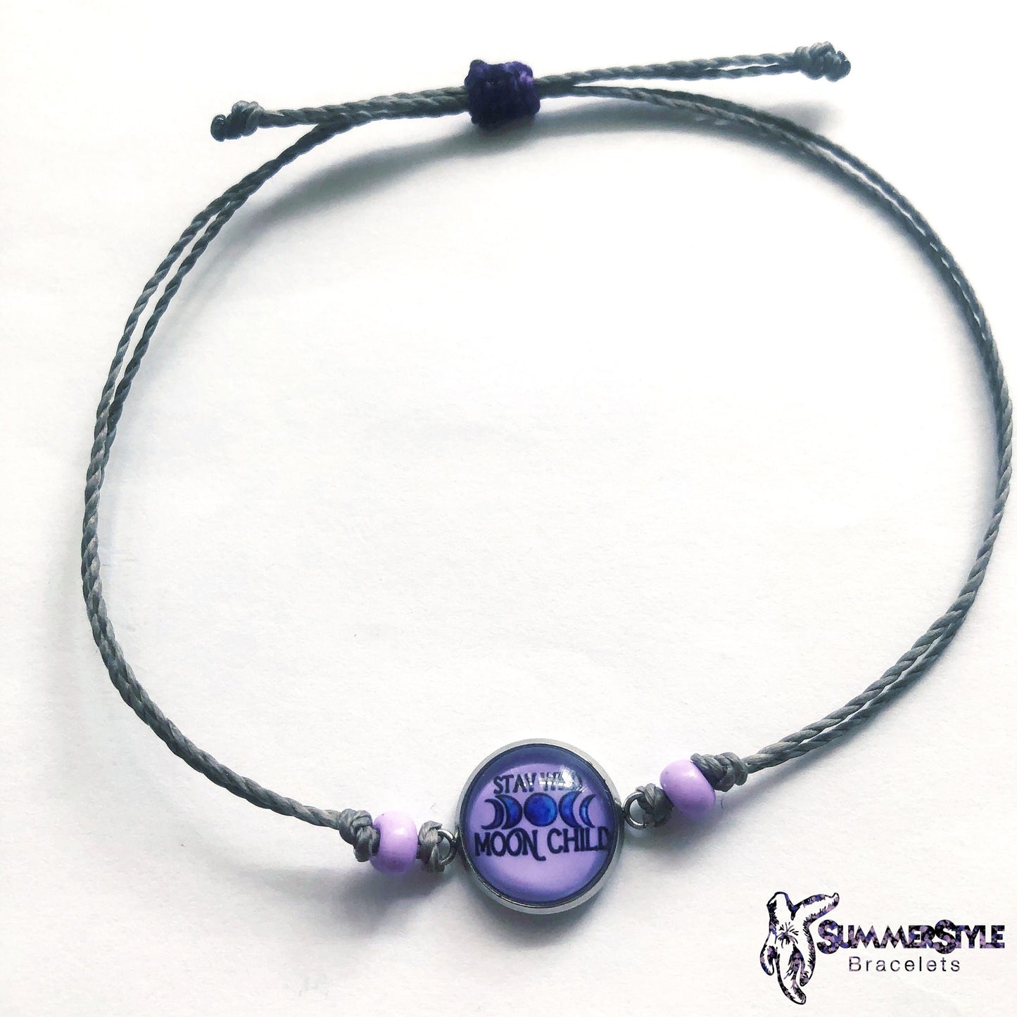 Moon Child Adjustable Waterproof Bracelet, Stay Wild Bracelet, Cabochon Jewelry, Wax Cord Bracelet, SummerStyle Bracelets