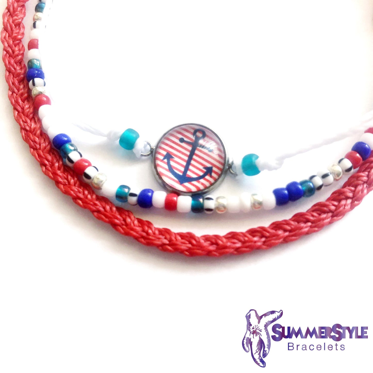 Anchor’s Away Adjustable Waterproof Bracelet Pack, Anchor Bracelet, Nautical Jewelry, Cabochon Jewelry, SummerStyle Bracelets