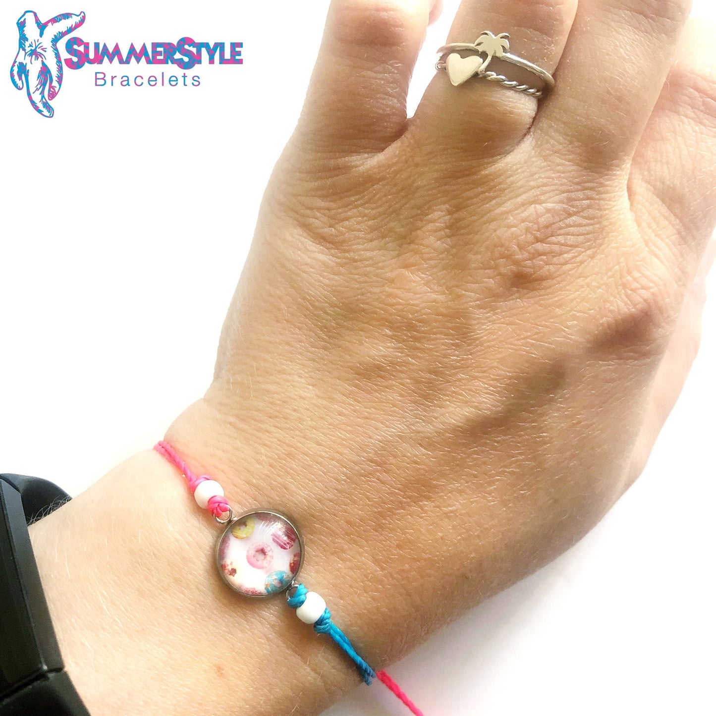 Neon Donut Adjustable Waterproof Bracelet, Donut Bracelet, Cabochon Jewelry, Wax Cord Bracelet, SummerStyle Bracelets