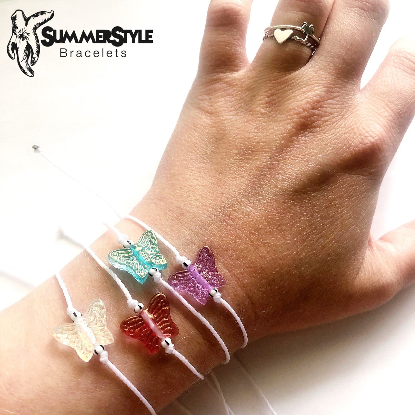 Glass Butterfly Adjustable Waterproof Bracelet, Butterfly Bracelet, Butterfly Jewelry, Stackable Bracelets, SummerStyle Bracelets