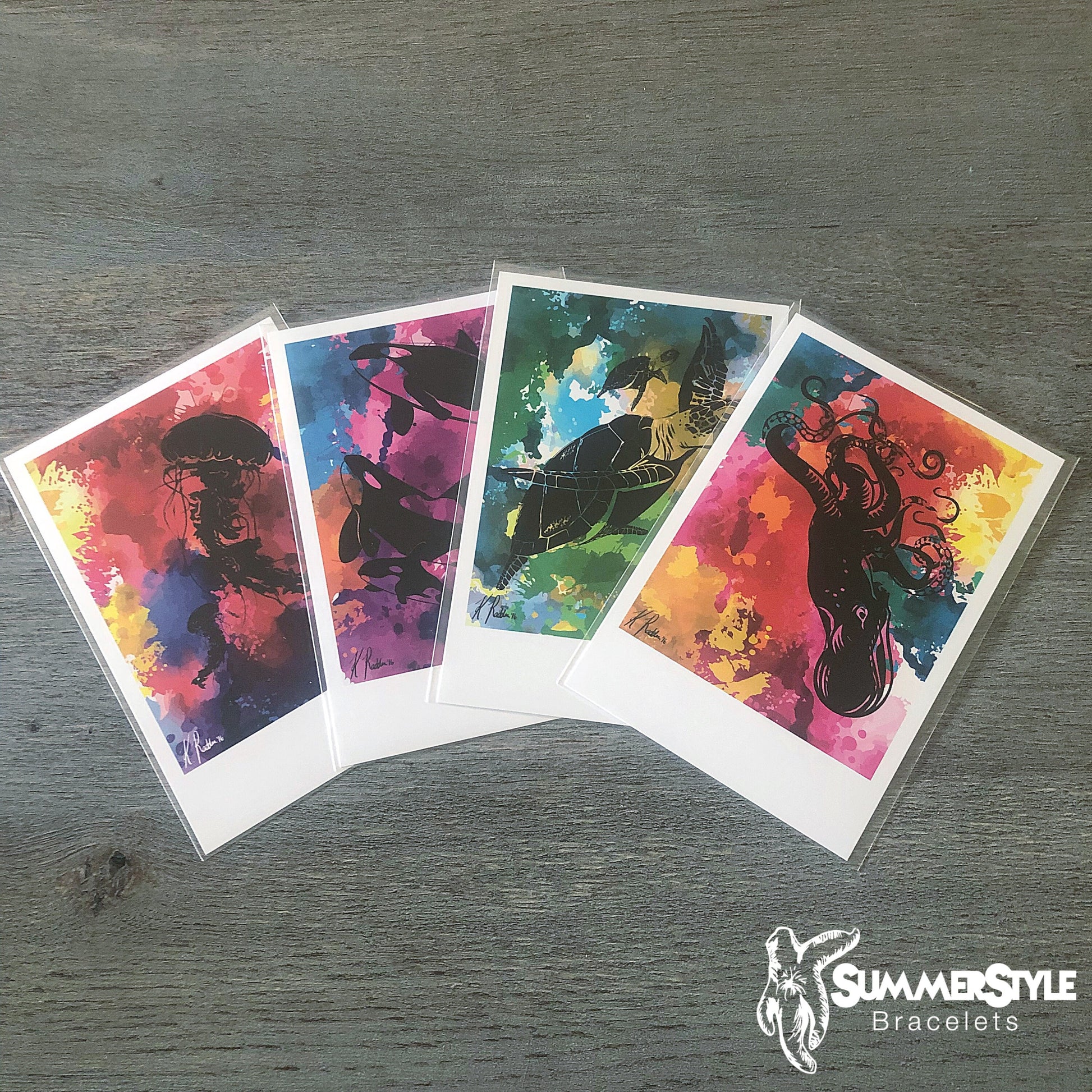 Watercolored Surf Polaroid Postcard Prints, Art Print, Postcard, Postcard Set, Summer Stationary, SummerStyle Bracelets