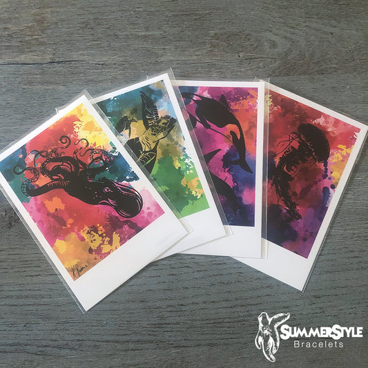 Watercolored Surf Polaroid Postcard Prints, Art Print, Postcard, Postcard Set, Summer Stationary, SummerStyle Bracelets