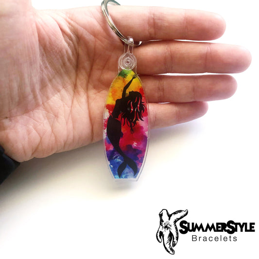 Mermaid Surfboard Acrylic Keychain, Mermaid Keychain, Backpack Keychain, Surfboard Keychain, SummerStyle Bracelets