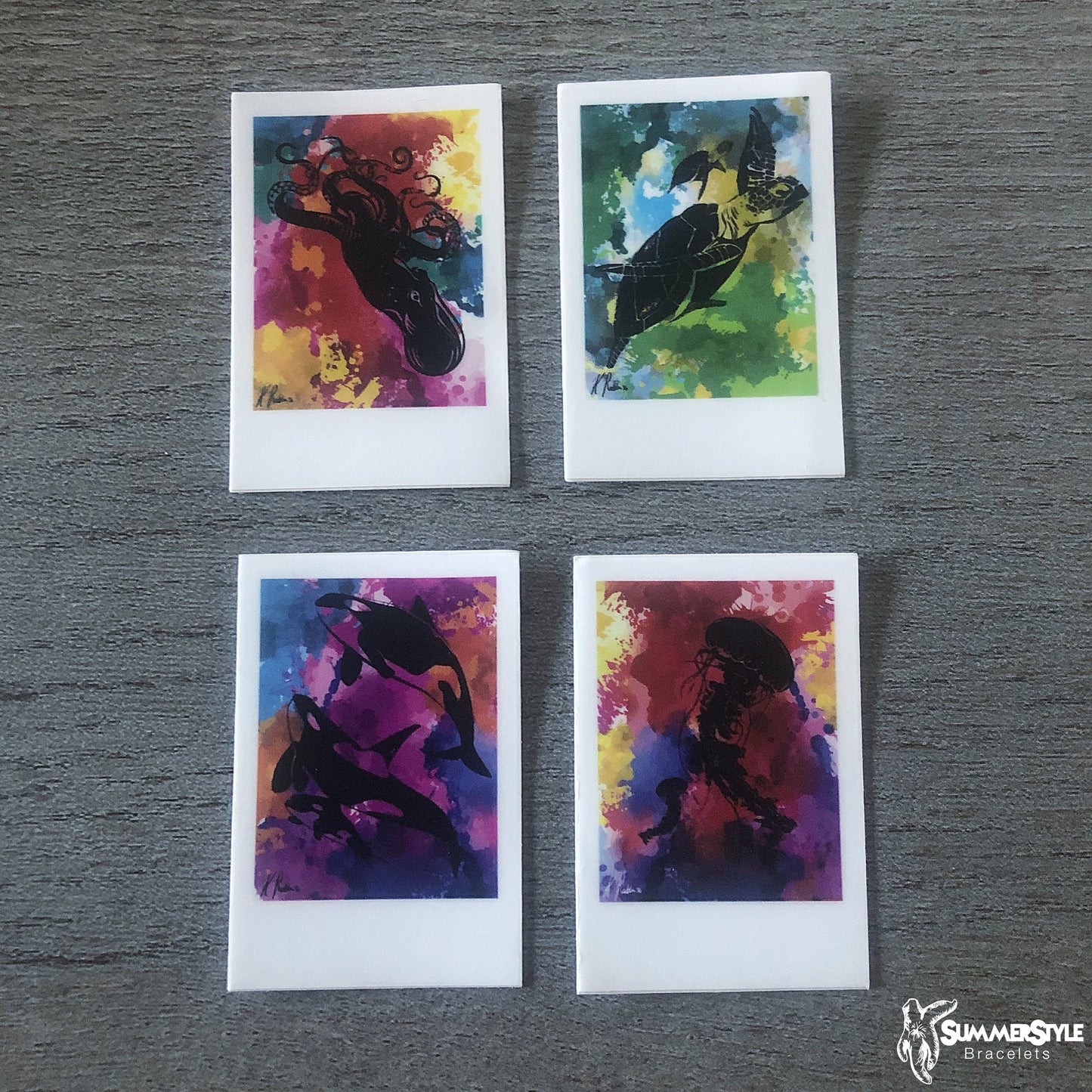 Watercolored Surf Mini Polaroid Waterproof Sticker Pack, Waterproof Decals, Stickers, Water Bottle Stickers