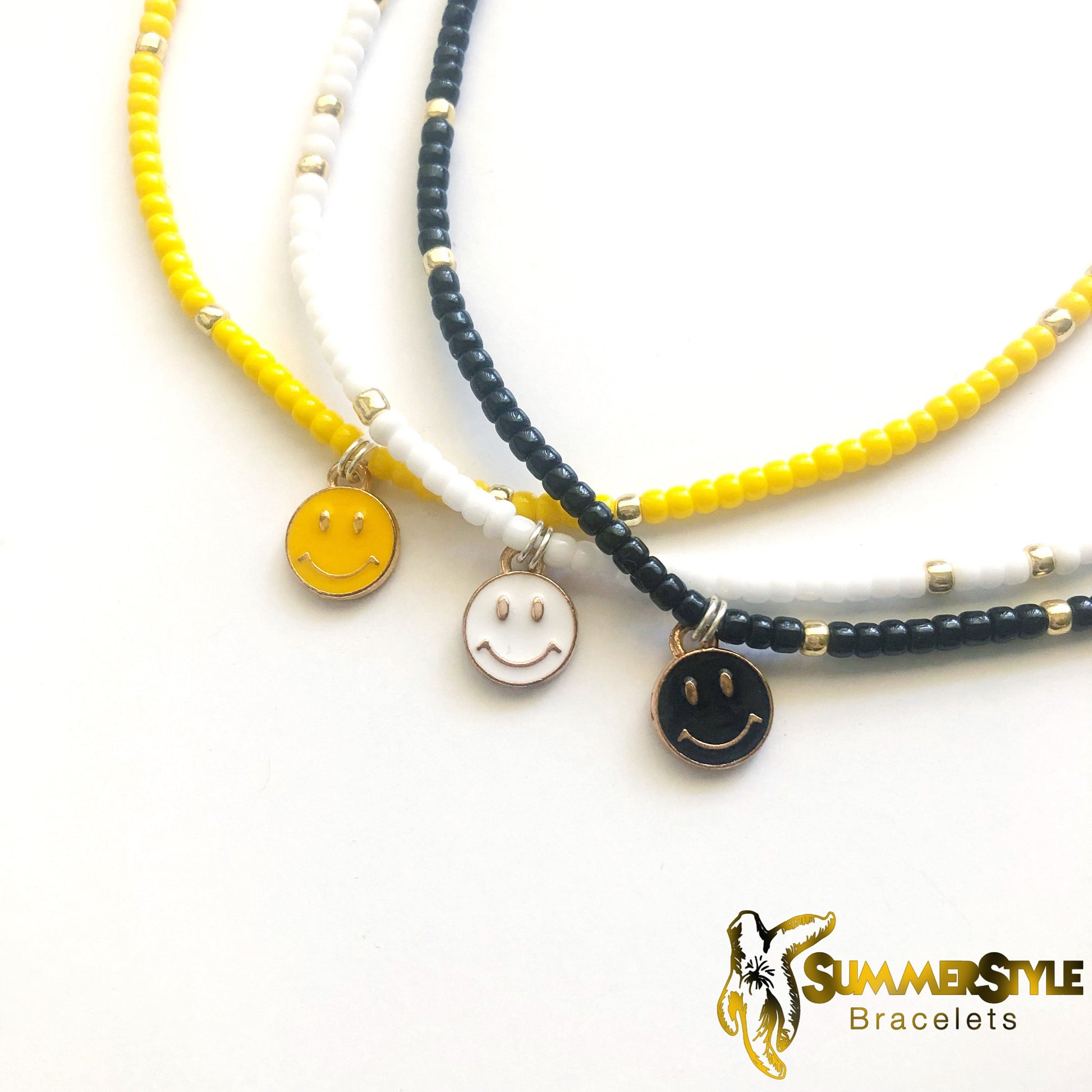 Happy Face Charm Choker, Choker Necklace, Seed Bead Choker, Summer Jewelry, SummerStyle Bracelets