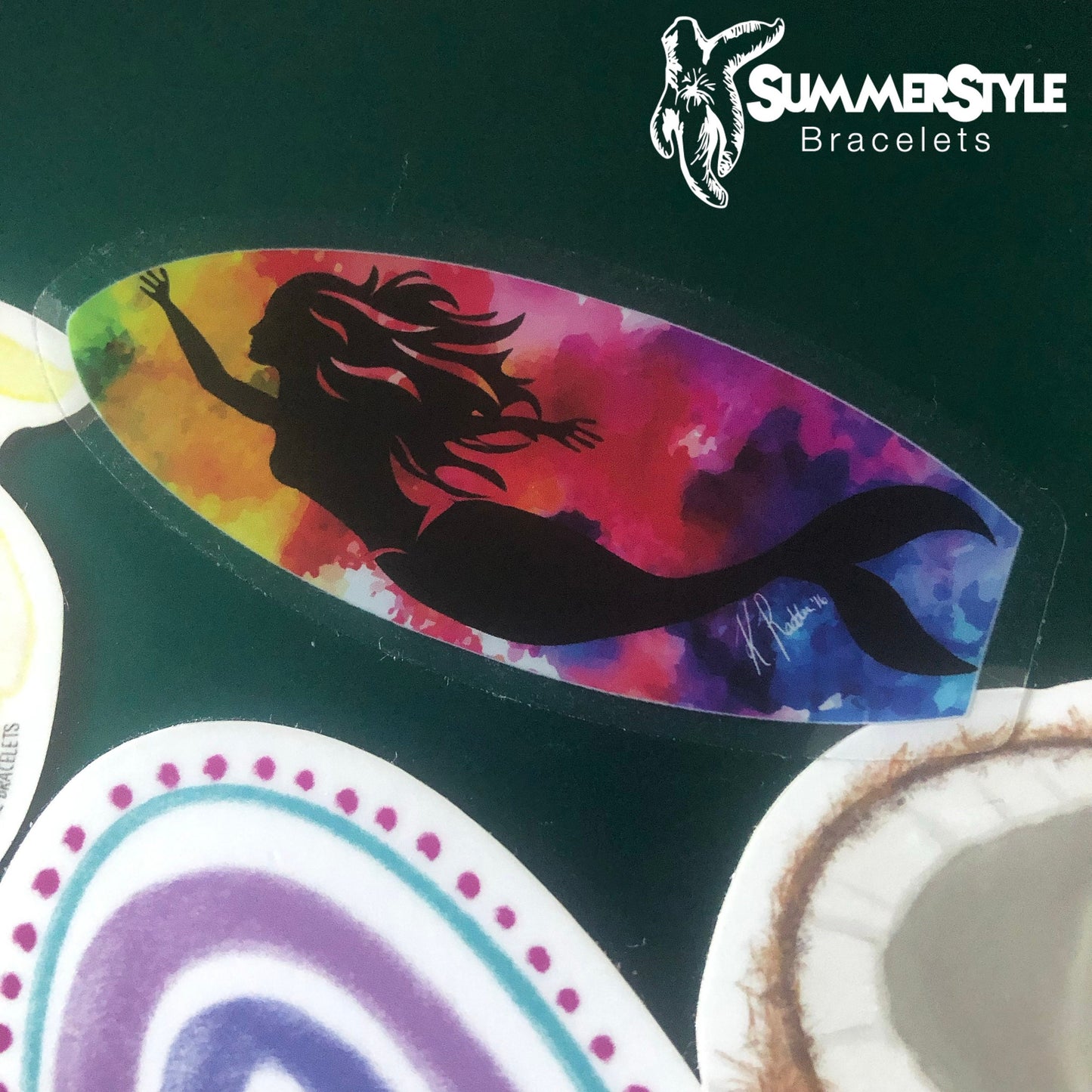 Clear Mermaid Surfboard Waterproof Sticker, Surf Sticker, Waterproof Decals, Water Bottle Stickers, SummerStyle Bracelets