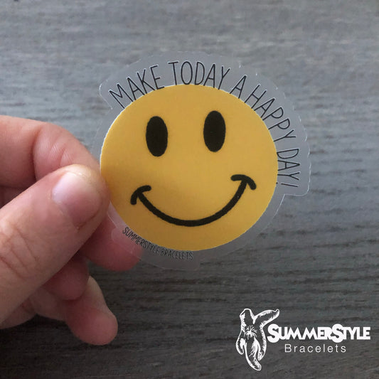 Clear Make Today a Happy Day Waterproof Sticker, Smiley Face Sticker, Waterproof Decals, Water Bottle Stickers, SummerStyle Bracelets