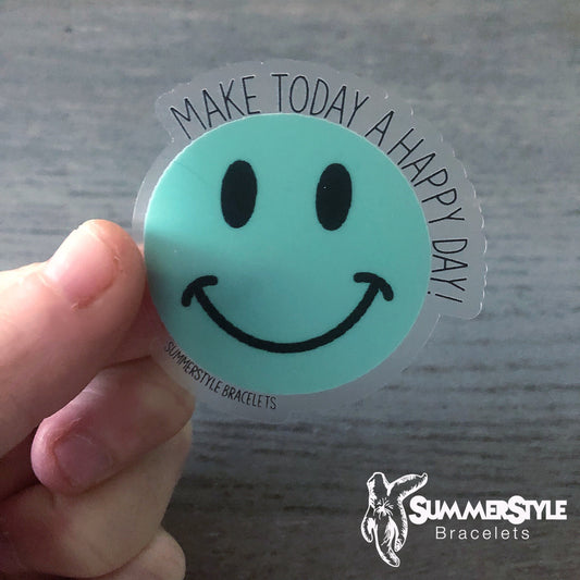 Clear Make Today a Happy Day Waterproof Sticker, Smiley Face Sticker, Waterproof Decals, Water Bottle Stickers, SummerStyle Bracelets