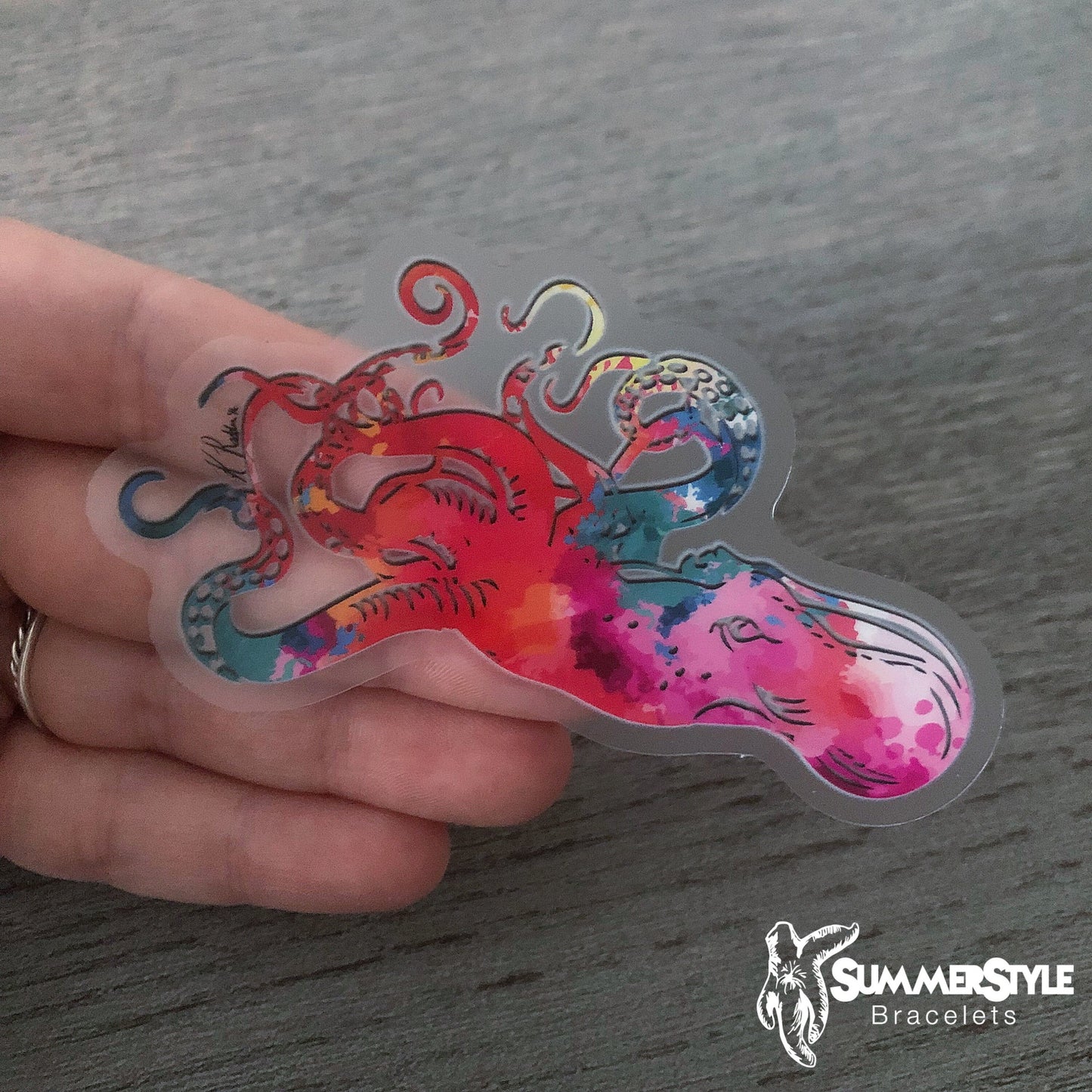 Clear Watercolor Octopus Waterproof Sticker, Octopus Sticker, Waterproof Decals, Water Bottle Stickers, SummerStyle Bracelets