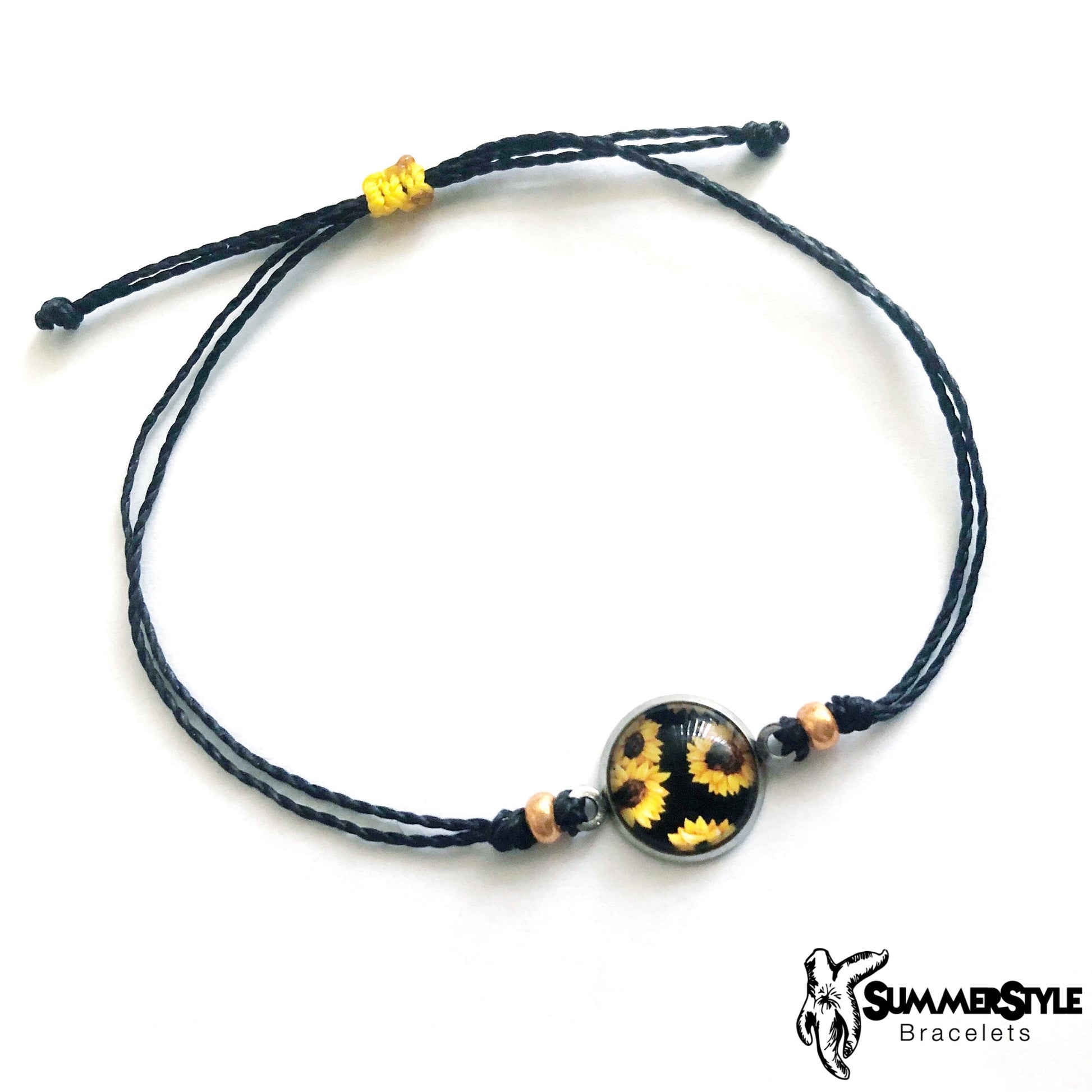 Sunny Sunflower Adjustable Waterproof Bracelet, Sunflower Gift, Sunflower Bracelet, Wax Cord Bracelet, SummerStyle Bracelets