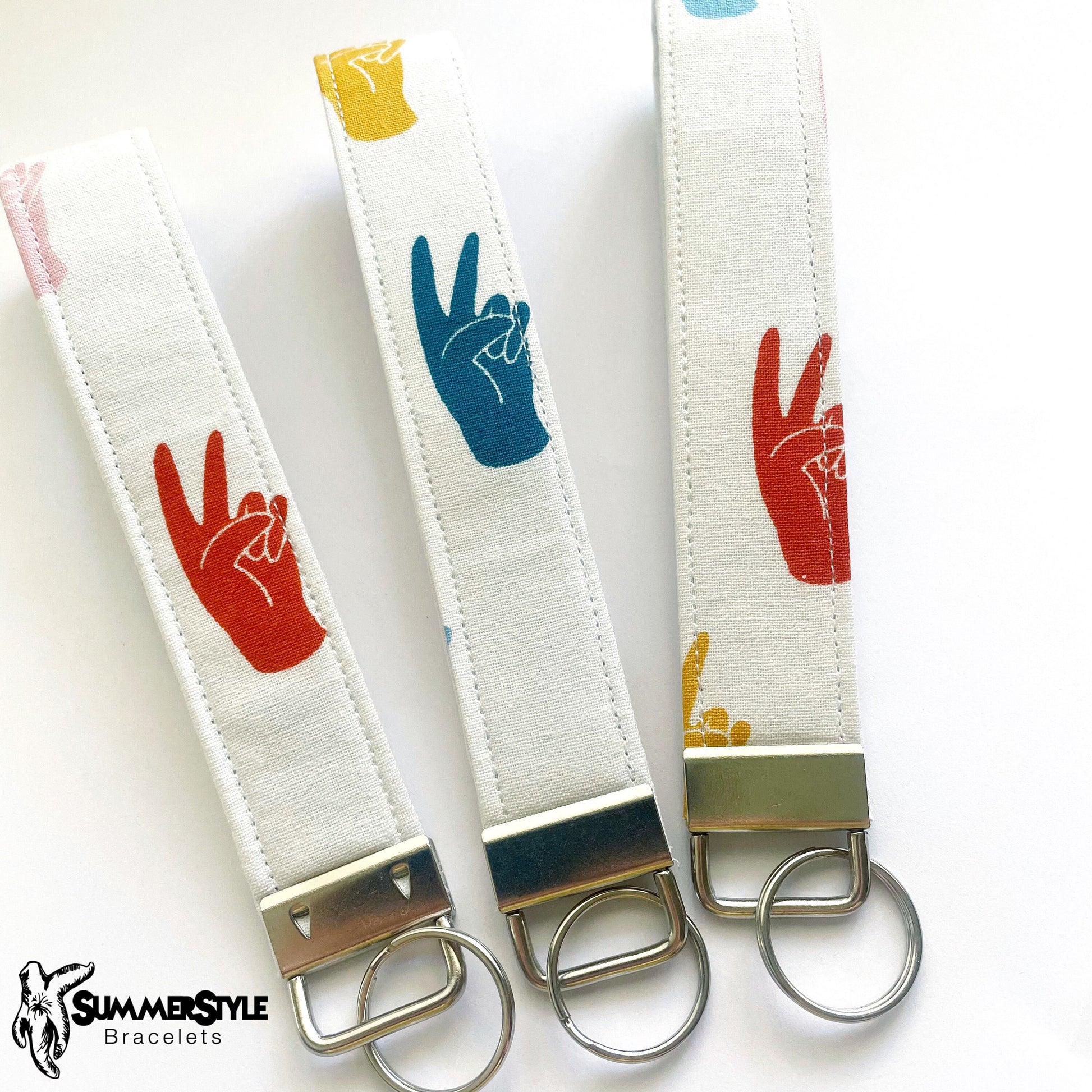 Peace Sign Key Fob Wristlet, 6.5in Wristlet Lanyard, Keychain Wristlet, Handmade Lanyard, SummerStyle Bracelets