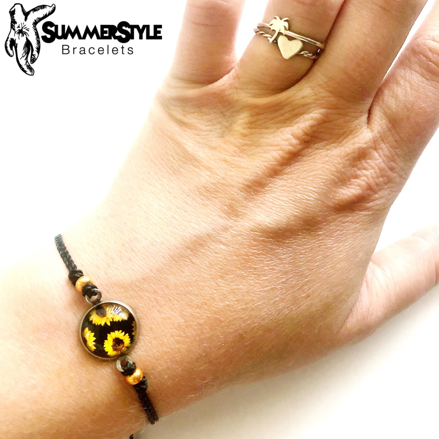 Sunny Sunflower Adjustable Waterproof Bracelet, Sunflower Gift, Sunflower Bracelet, Wax Cord Bracelet, SummerStyle Bracelets