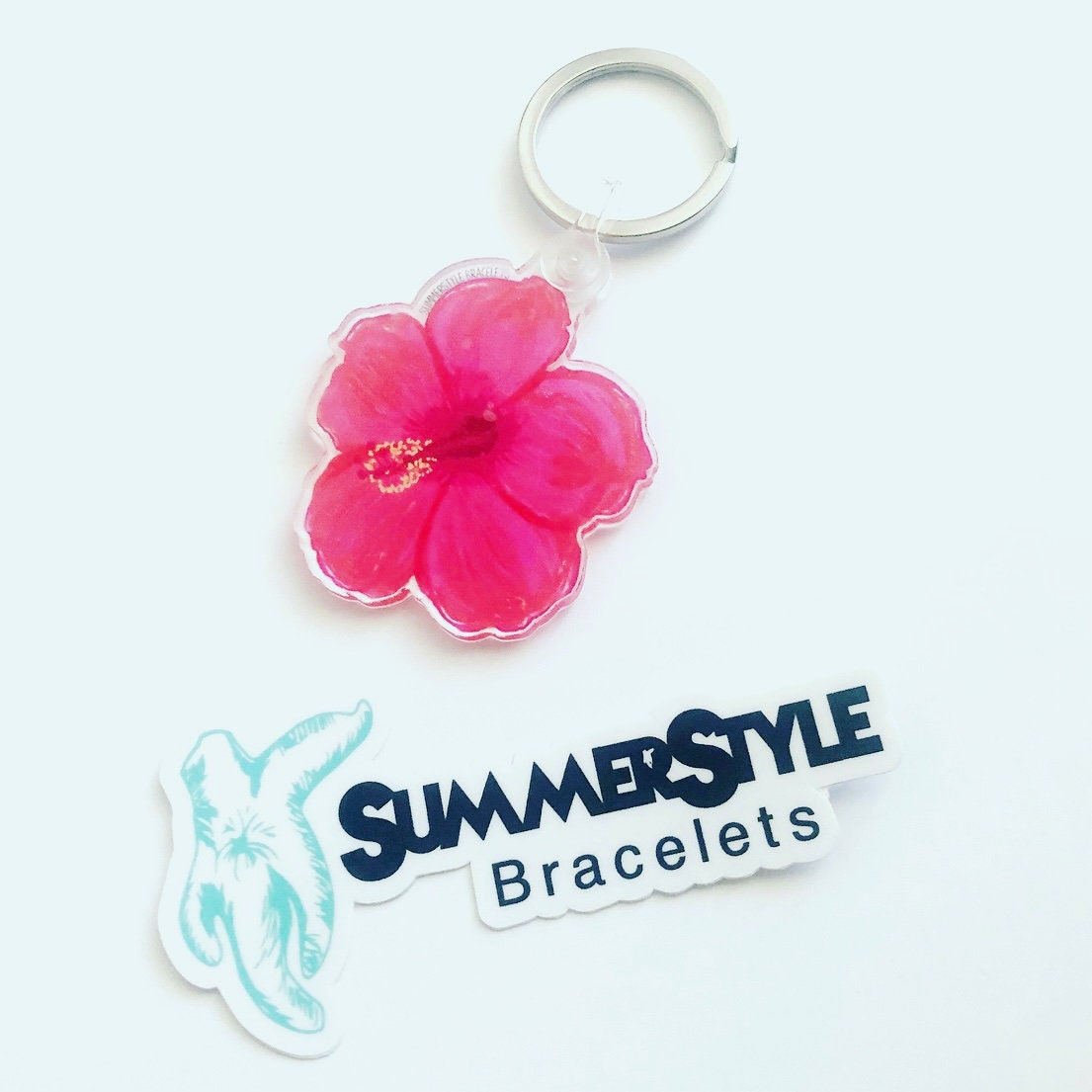 Happy Hibiscus Acrylic Keychain, Floral Gift, Backpack Keychain, Tropical Flower Keychain, SummerStyle Bracelets