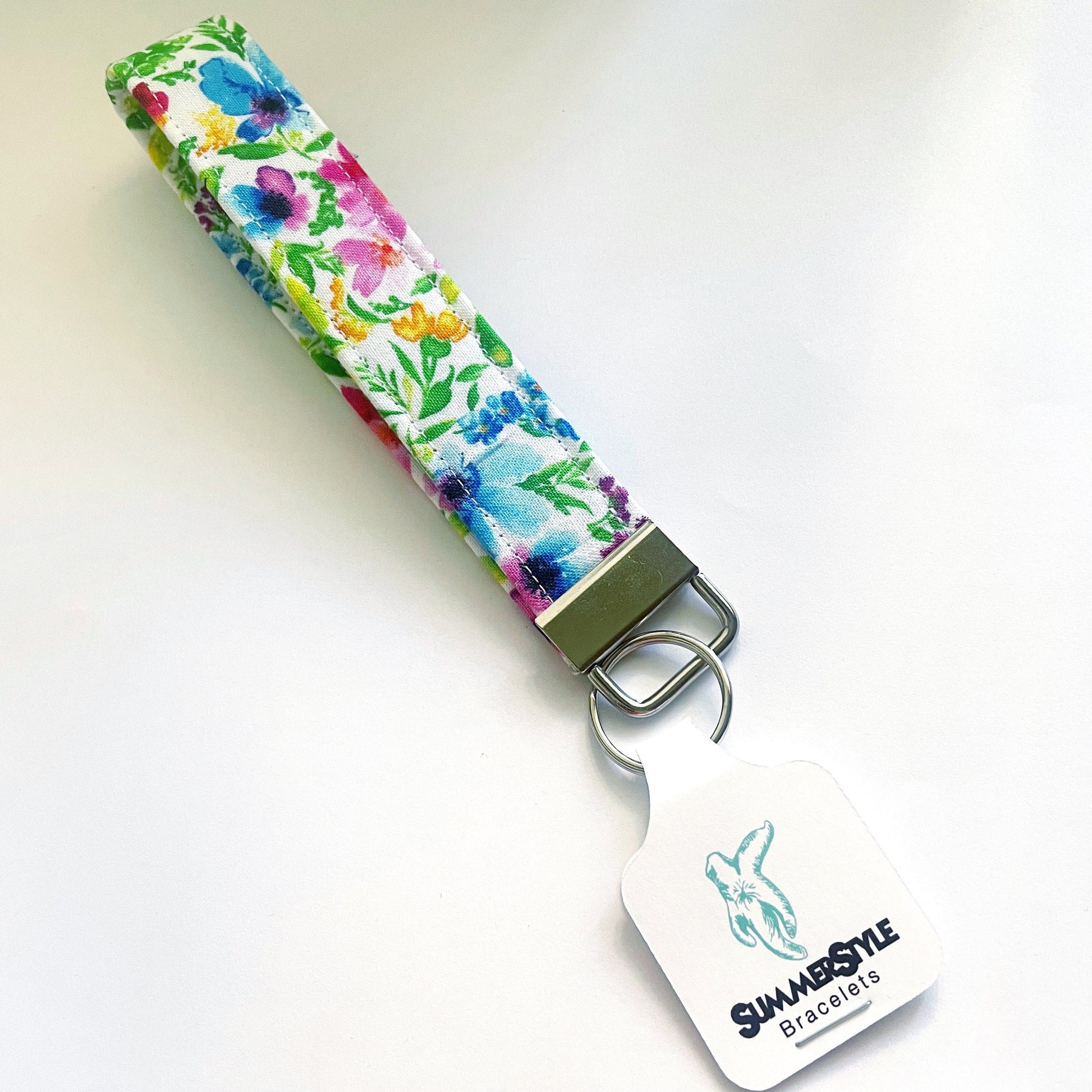 Rainbow Floral Fob Wristlet, 6.5in Wristlet Lanyard, Keychain Wristlet, Handmade Lanyard, SummerStyle Bracelets