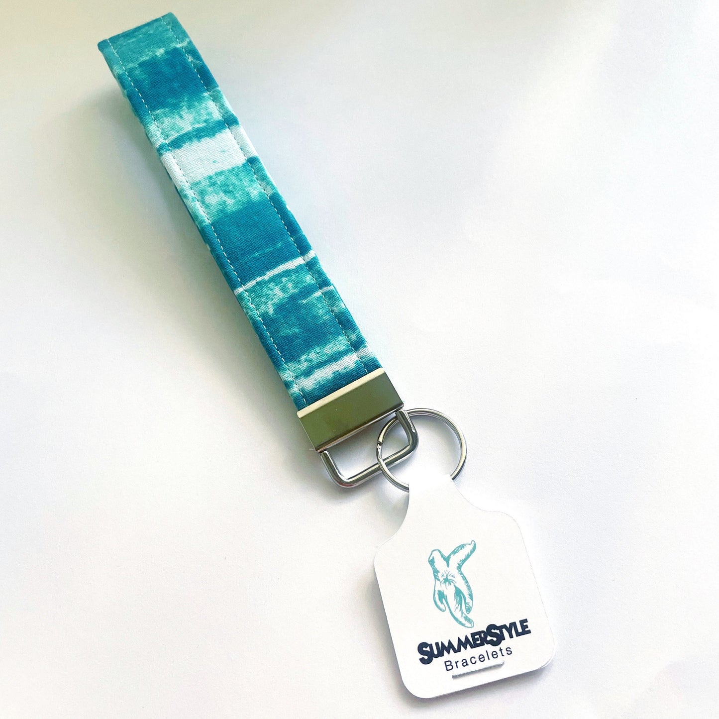 Teal Tie Dye Key Fob Wristlet, 6.5in Wristlet Lanyard, Keychain Wristlet, Handmade Lanyard, SummerStyle Bracelets