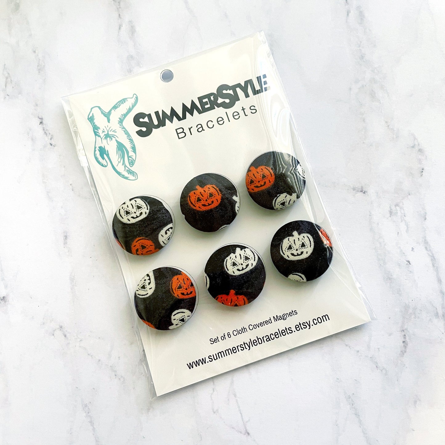 HALLOWEEN Set of 6 Pumpkin Magnets | Cloth Button Magnet | Halloween Decor | SummerStyle Bracelets