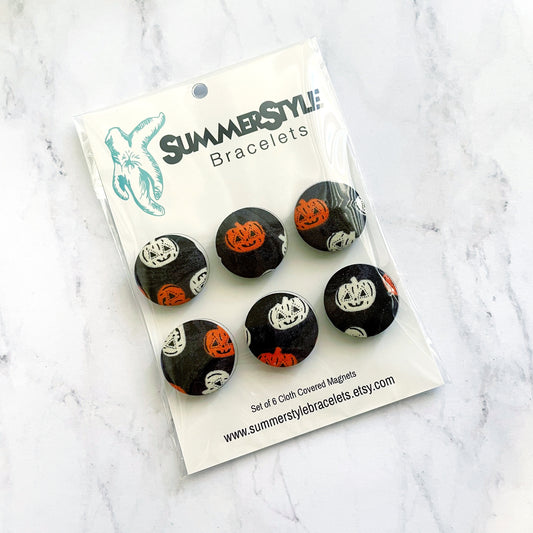 HALLOWEEN Set of 6 Pumpkin Magnets | Cloth Button Magnet | Halloween Decor | SummerStyle Bracelets