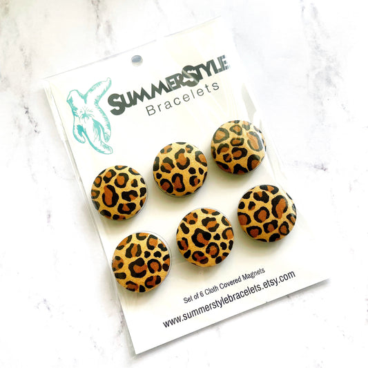 Set of 6 Cheetah Magnets, Cloth Button Magnet, Kitchen Decor, SummerStyle Bracelets