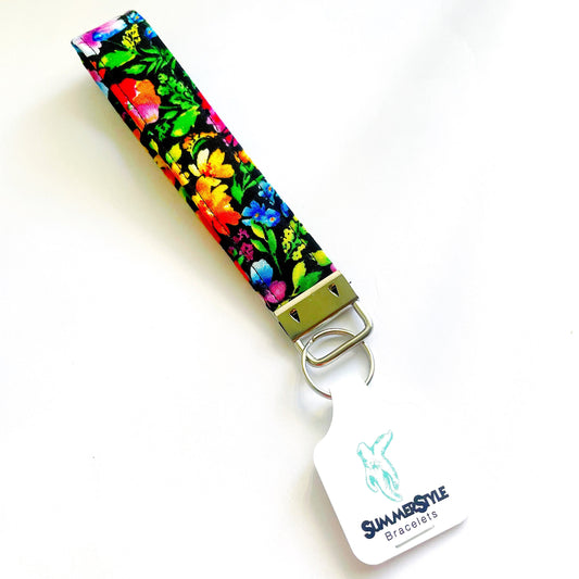 Rainbow Floral Fob Wristlet, 6.5in Wristlet Lanyard, Keychain Wristlet, Handmade Lanyard, SummerStyle Bracelets