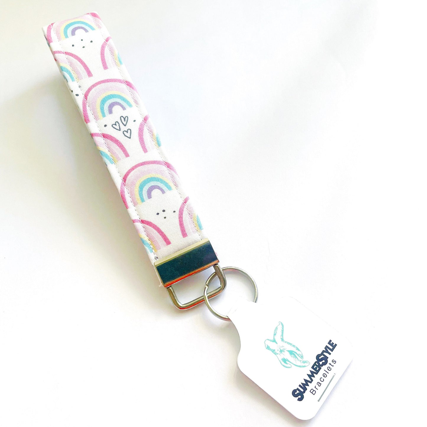 Pastel Rainbow Key Fob Wristlet, 6.5in Wristlet Lanyard, Keychain Wristlet, Handmade Lanyard, SummerStyle Bracelets