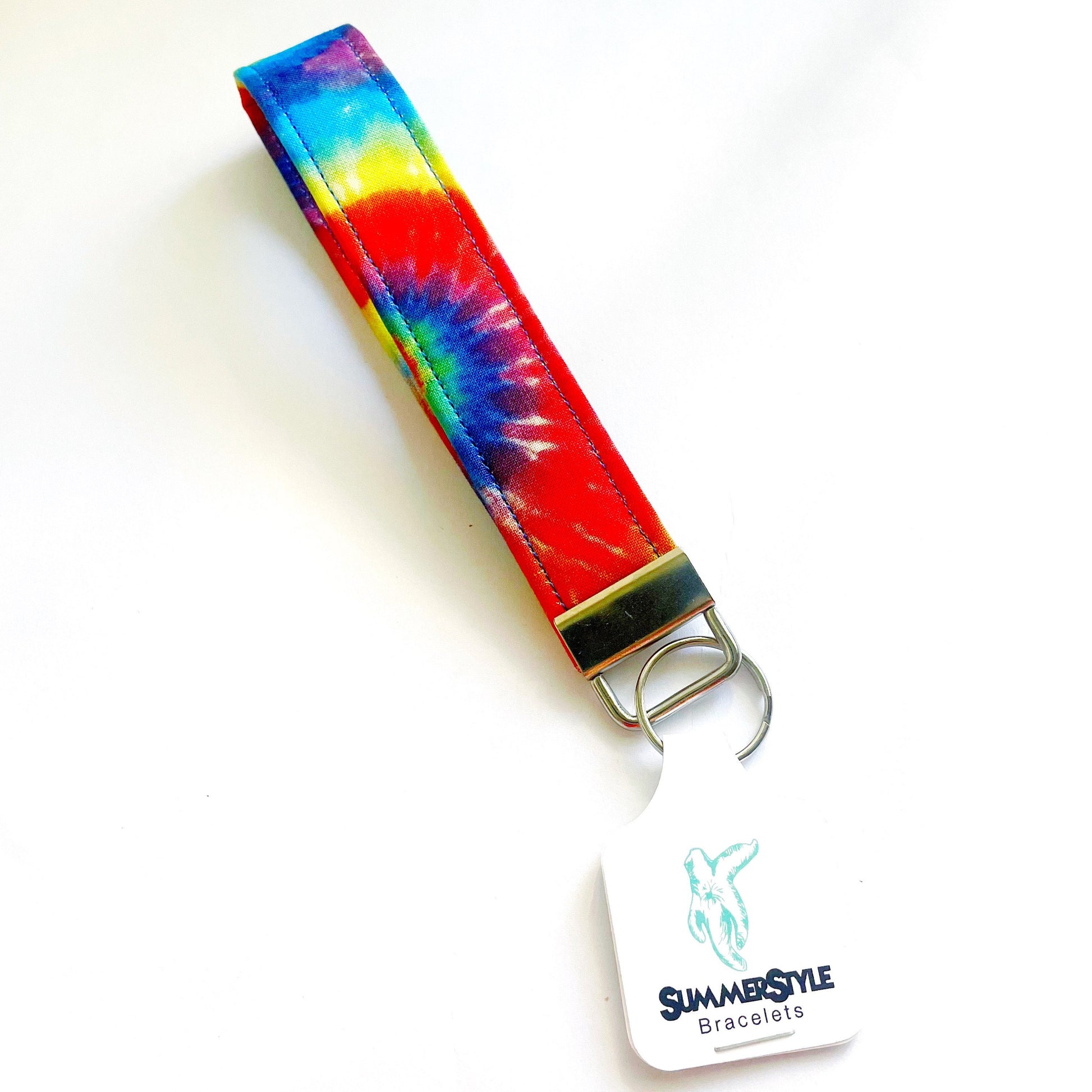 Rainbow Tie Dye Key Fob Wristlet, 6.5in Wristlet Lanyard, Keychain Wristlet, Handmade Lanyard, SummerStyle Bracelets