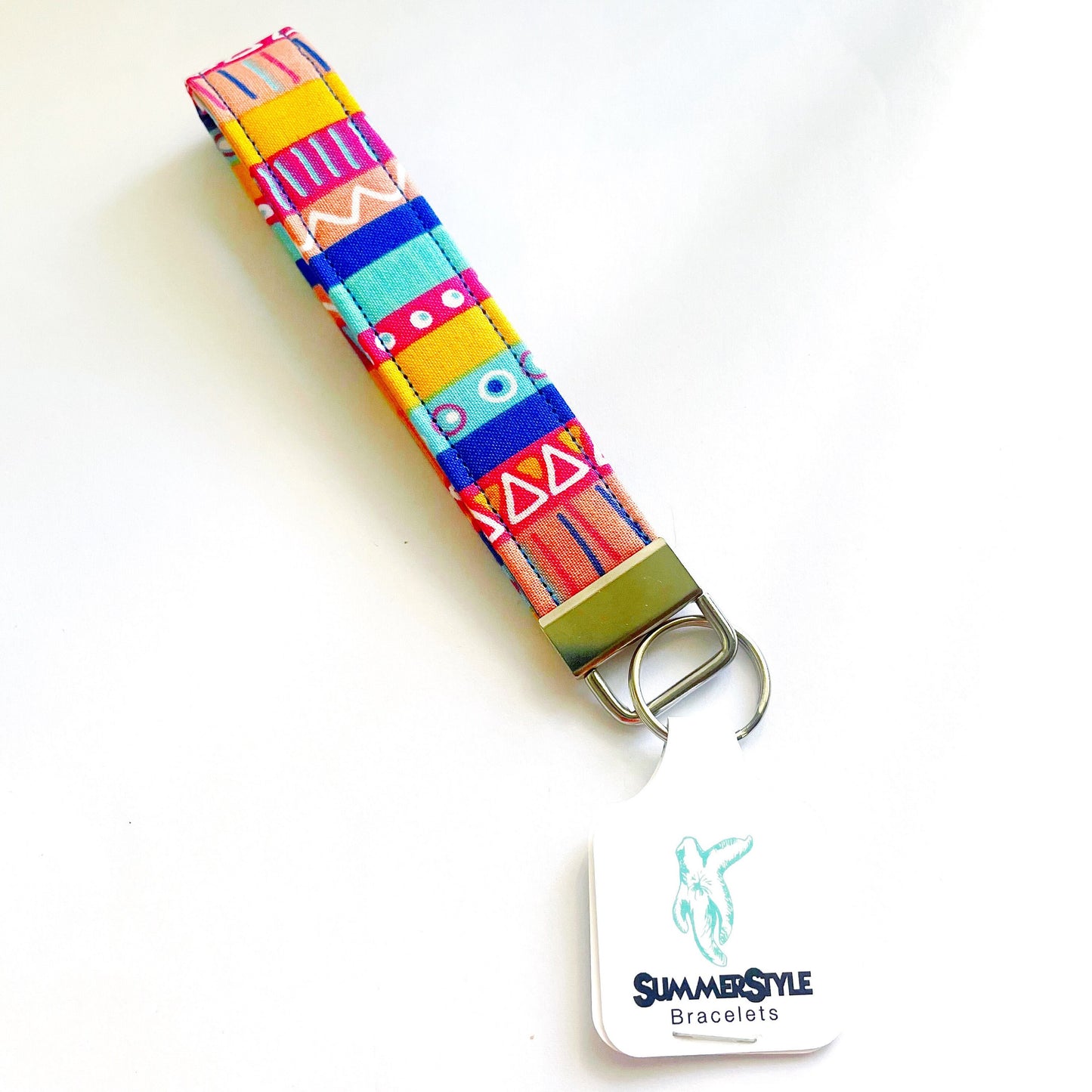 Bright Tribal Key Fob Wristlet, 6.5in Wristlet Lanyard, Keychain Wristlet, Handmade Lanyard, SummerStyle Bracelets